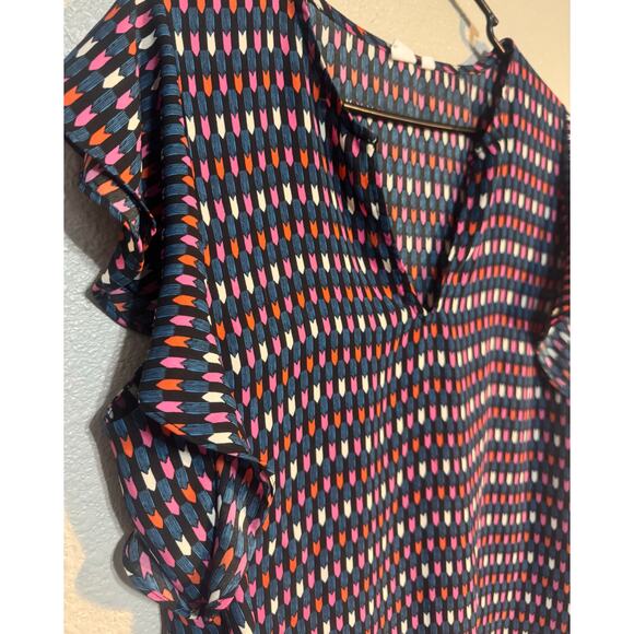 Women’s Blouse Medium Gap Multicolor V-Neck Flowy Short Sleeve Black multicolor - Picture 2 of 6